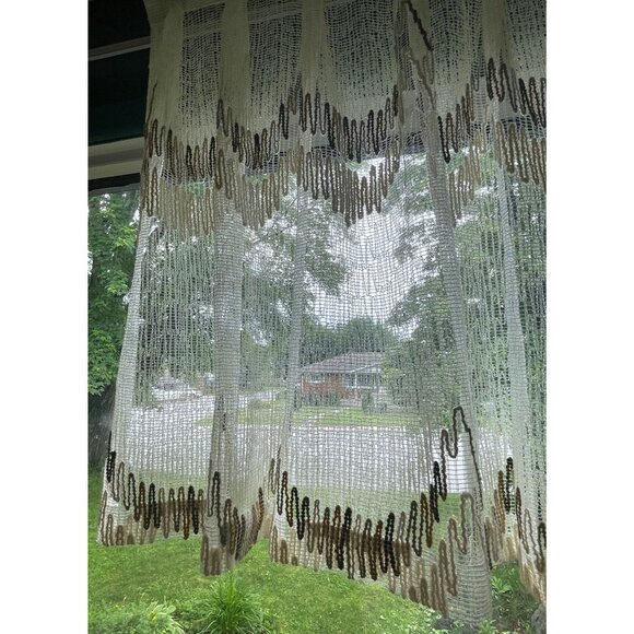 Vintage 1980s curtain, beige, brown wavy ombre, short single pleated panel - Picture 3 of 10